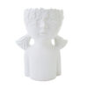 Vaso decorativo a busto di ragazza in porcellana bianca, ornato con dettagli floreali sulla testa, 22x17xh.28 cm.
