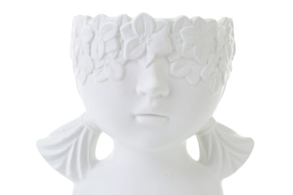 Vaso a forma di busto di ragazza in porcellana bianca con dettagli floreali, dimensioni 22x17xh.28 cm.