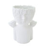VASO BUSTO GIRL in porcellana bianca, design dettagliato con fiori e ali, dimensioni 22x17xh.28 cm.