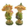 Due statuine BIMBI GIRASOLE in resina, 3,5x7 cm, con cappello a forma di girasole e vestiti verdi.