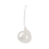 Appendino calamita in porcellana bianca a forma di famiglia intrecciata, con nastro bianco, dimensione 7 cm.