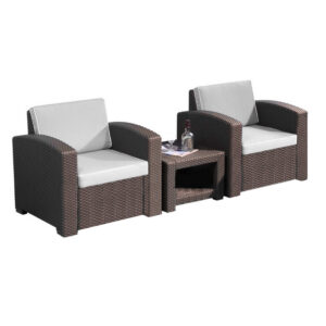 SET GIARDINO PVC MARRONE TAVOLO /2 SEDIE C/CUSCINO *PREZZO NETTO*