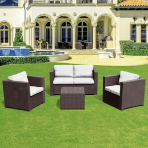 SET GIARDINO PVC GRIGIO TAVOLO DIVANETTO 2 SEDIE CUSCINO *PREZZO NETTO*