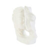 Coppia di volti stilizzati in porcellana bianca, dimensioni 20,5×7,5×h.19,5 cm, design elegante e moderno.