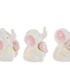 Elefantino in porcellana LED rosa 3 assortiti, dimensioni 6,5x8,5 cm. Accessorio elegante con shopper incluso.