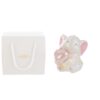 Elefantino in porcellana LED rosa con cuoricino, dimensioni 6,5x8,5 cm, accompagnato da shopper bianco.