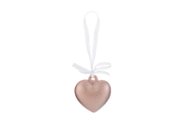 Appendino calamita a forma di cuore in porcellana rosa, 6,5 cm, con nastro bianco per appenderlo.