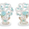 Due statuette di elefantini in resina con albero decorativo celeste, altezza 7 cm. Perfetto come bomboniera o decorazione.