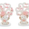 Elefantini in resina con albero decorativo rosa, disponibili in 2 varianti. Dimensioni: 5,5 x h.7 cm.