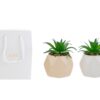 Vasetto piantina artificiale in ceramica beige e bianca con shopper abbinato. Dimensioni: 7x8 cm.