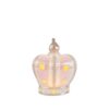 Corona decorativa in porcellana rosa con luci LED integrate, dimensione 9x8x4,5 cm, venduta con shopper.