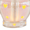 Corona in porcellana rosa con dettagli LED a forma di cuore, dimensioni 9x8x4,5 cm. Include shopper abbinata.