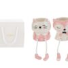 Candela in porcellana a forma di animali rosa con shopper, set 2 pezzi, dimensioni 7,5x7,5xh.8,5 cm.