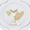 Porta profumo Prima Comunione in resina bianca e oro con simboli eucaristici, dimensioni 10x3xh.10 cm.