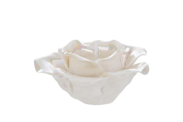 Candela decorativa a forma di rosa in porcellana bianca, dimensioni 10,5×10,5xh.6,5 cm.
