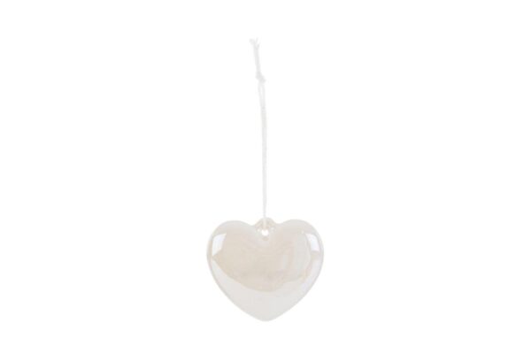 Appendino calamita a forma di cuore in porcellana bianca con diametro di 4,5 cm, ideale per decorazioni eleganti.