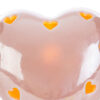 CUORE LED in porcellana rosa con decorazioni traforate a forma di cuore, dimensioni 8x8xh.5 cm, con shopper incluso.