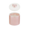Candela in cera di soia in scatola di porcellana rosa 6,5×6,5xh.7 cm con coperchio e astuccio decorativo.