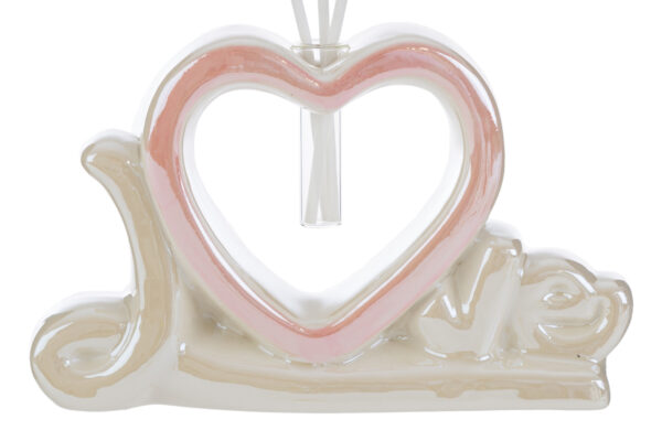Profumatore a forma di cuore "Love" in porcellana bianca e rosa, 16,5x4,5xh.11 cm, con astuccio incluso.