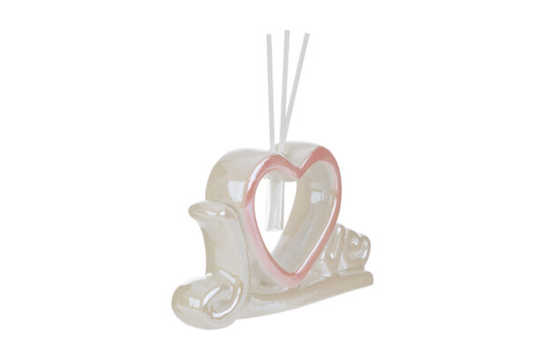 Profumatore in porcellana a forma di cuore con bordi rosa, dimensioni 16,5x4,5xh.11cm, decorativo e elegante con astuccio.