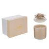 Candela in scatola di porcellana beige con coperchio decorato a forma di rosa, dimensioni 7,5x7,5xh.10,5 cm.