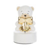 Carillon orsetto in porcellana bianca con fiocco dorato, 9x14 cm, elegante e raffinato.