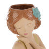 Vaso in ceramica a forma di ragazza con fiore nei capelli, tonalità beige e dettagli colorati, 11,5×10,5xh.15,5 cm.