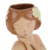 Vaso in ceramica a forma di ragazza, con capelli castani e fiore decorativo, dimensioni 11,5x10,5xh.15,5 cm.