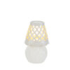 Lampada in porcellana bianca con motivo traforato, dimensioni 8,5x8,5xh.13,5 cm, luce soffusa, inclusa shopper.