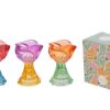 Portacandele in vetro colorato a forma di tulipano, 3 varianti (rosso, viola, arancione), confezione decorata inclusa.