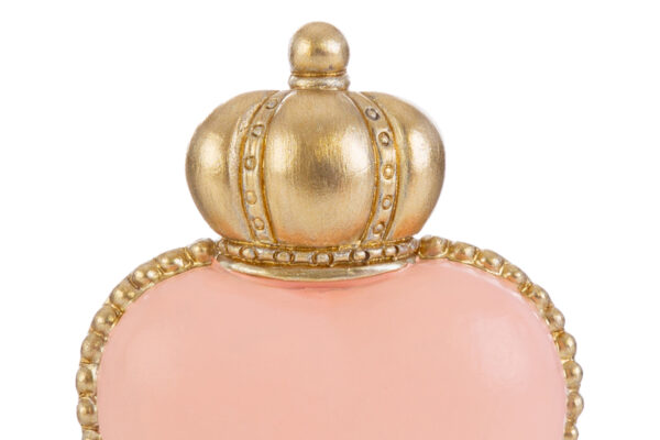 Decorazione CALMITA CUORE RESINA 4x5cm in rosa con finitura dorata e forma di corona sulla parte superiore.