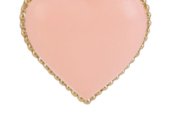 Cuore in resina rosa 4x5 cm con bordo decorativo dorato, ideale per decorazioni o regali.