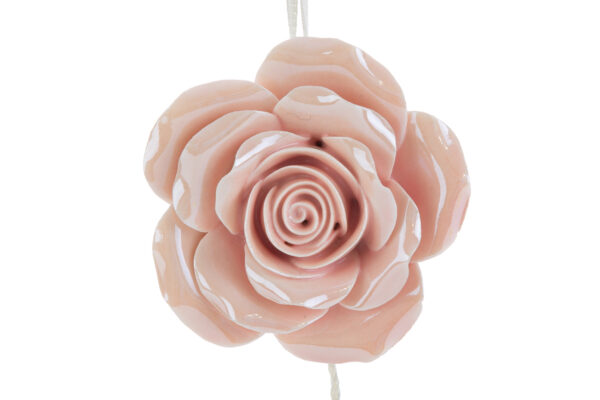 Appendino calamita in porcellana rosa a forma di fiore, design elegante e dimensione di 7 cm.