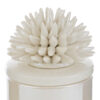 Candela decorativa in porcellana bianca con coperchio ornato a forma di corallo, dimensioni 7,5×7,5xh.11,5 cm.