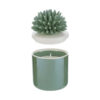 Candela in scatola di porcellana verde con decorazione corallo sul coperchio, dimensioni 7,5×7,5xh.11,5 cm.