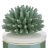 Candela decorativa in porcellana verde con dettagli corallini, dimensioni 7,5x7,5xh.11,5 cm, confezionata in astuccio elegante.