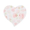 Calamita a forma di cuore in ceramica, decorata con motivo floreale di rose rosa su sfondo bianco, dimensioni 6,5x6,5 cm.