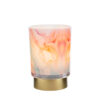 Lampada in vetro con motivo acquerello multicolore, base dorata, dimensioni d.9xh.12,5cm, inclusa shopper abbinata.