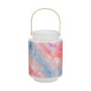 Lanterna in vetro con decorazioni watercolor multicolore, dimensioni d.12xh.17cm, dotata di manico e shopper inclusa.