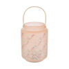 Lanterna in vetro Magnolia rosa chiaro con decorazione floreale, dimensioni d.12 x h.17 cm, manico dorato e shopper inclusa.