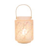 Lanterna in vetro con decorazione floreale Magnolia, dimensioni d.12xh.17cm, manico dorato e luce soffusa inclusa.
