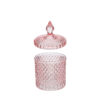 Scatola in vetro rosa modello Dorothy, diametro 8,5 cm, altezza 13,5 cm con coperchio decorato dallo stile elegante.