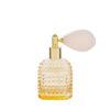 Flacone portaprofumo spray ricaricabile in vetro ambrato 30ml con pompetta vintage e astuccio, dimensioni 5x3x9cm.