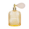 Portaprofumo spray ricaricabile 100 ml in vetro ambra con dettagli dorati, dimensioni 6,5x4x12 cm, dotato di astuccio.