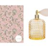 Portaprofumo spray ricaricabile ambra 100ml con design elegante, misure 6,5x4x12cm, fornito in astuccio decorato.