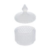 Scatola in vetro bianco con coperchio decorativo, modello Dorothy, diametro 8,5 cm e altezza 11 cm.