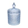 Scatola in vetro Dorothy color blu, decorata con motivo a rombi, diametro 10,5 cm e altezza 17,5 cm.