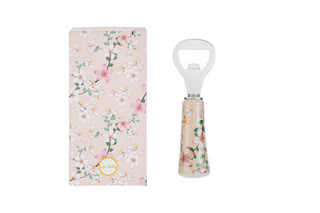 Apribottiglie Magnolia 12 cm con decorazioni floreali, fornito con astuccio coordinato dallo stesso motivo elegante.