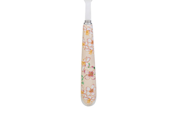 Paletta torta Magnolia 25 cm con astuccio, manico decorato con fiori colorati su sfondo chiaro.