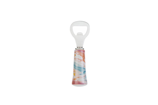 Apribottiglie 12 cm con design a tema acquerello colorato, realizzato in acciaio e dotato di astuccio elegante.